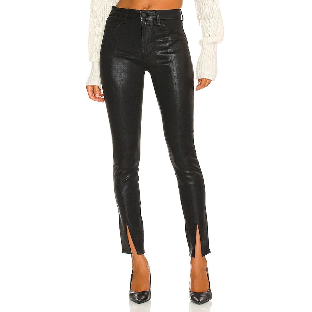 L'agence Coated Black Jyothi High Rise Split Ankle Denim Jeans Size 25